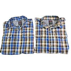 Wrangler Button Front Shirt Lot of 2 Men's XL Beige Blue Plaid Workwear Vented‎